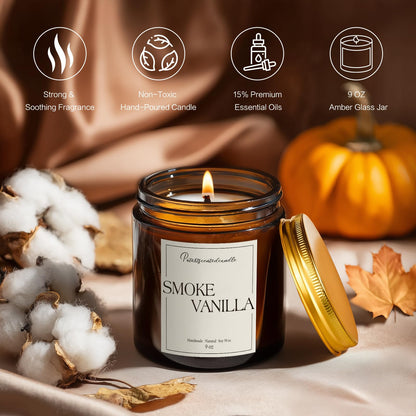 Putart Somke Vanilla Scented Candle – 9oz Natural Soy Wax, Aromatherapy & Stress Relief