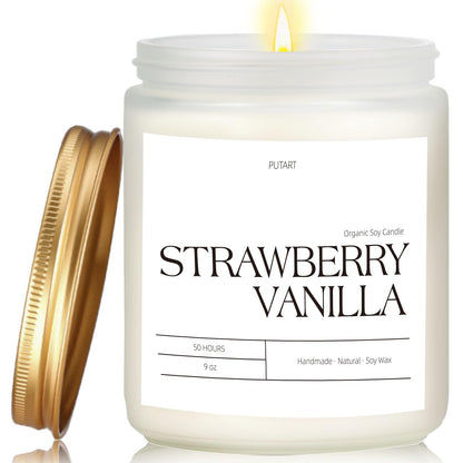Putart Strawberry Vanilla Soy Candle – 9oz Aromatherapy, Non-Toxic