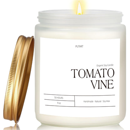 Putart Tomato Vine Candle – Natural Soy Wax Aromatherapy 9oz | Non-Toxic, Stress-Relief Jar