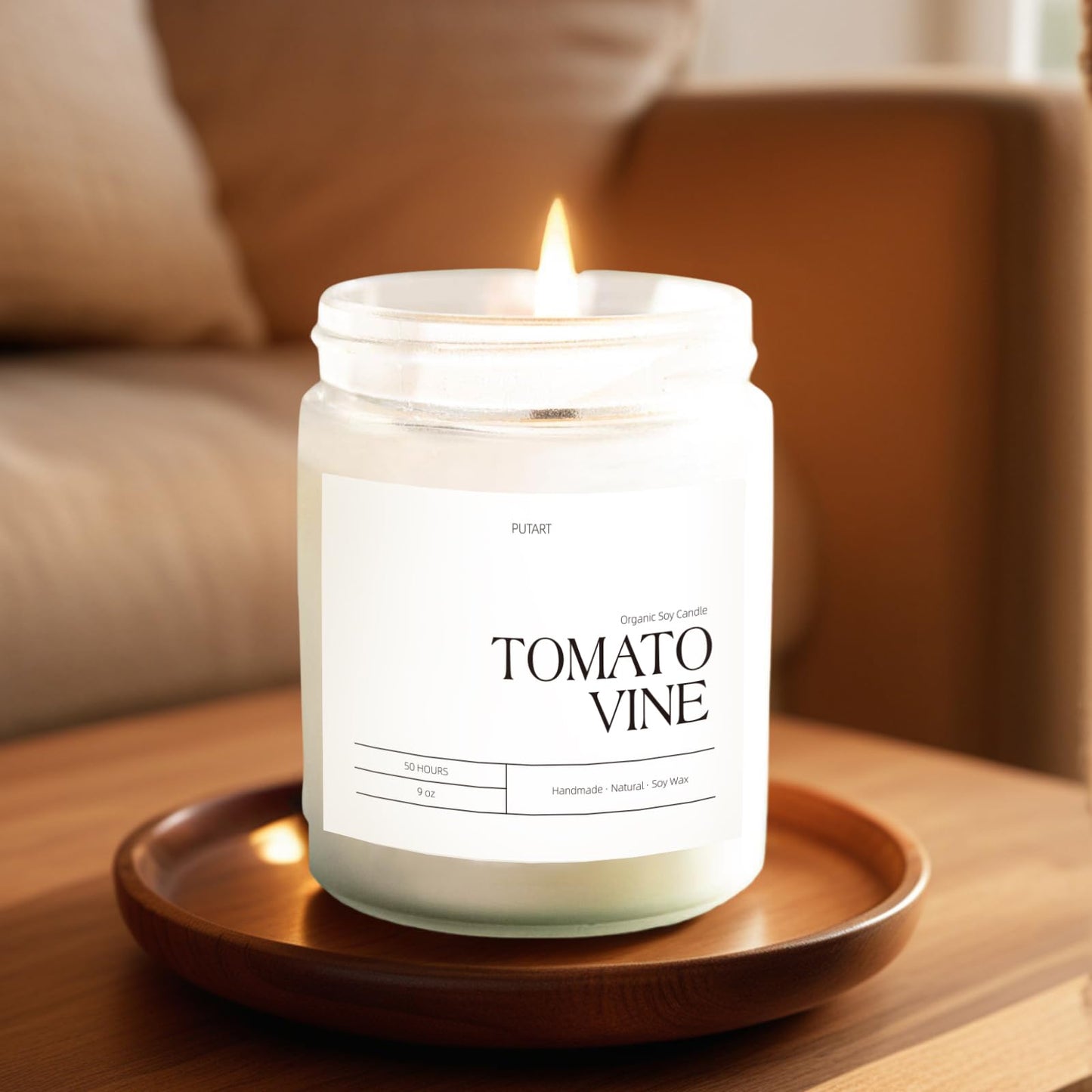 Putart Tomato Vine Candle – Natural Soy Wax Aromatherapy 9oz | Non-Toxic, Stress-Relief Jar