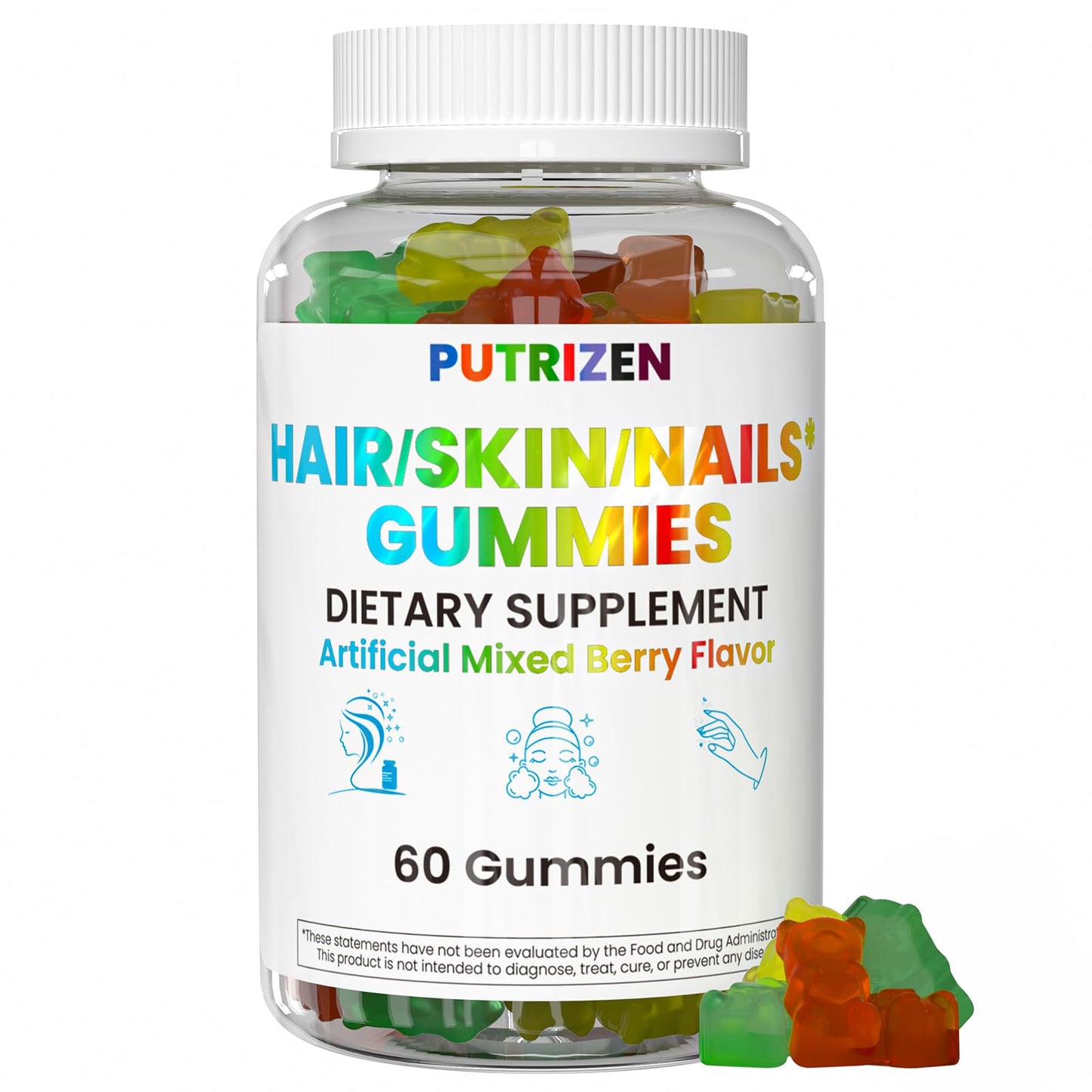PUTRIZEN Hair Skin & Nails Gummies – 5000mcg Biotin, Vegan, Non-GMO