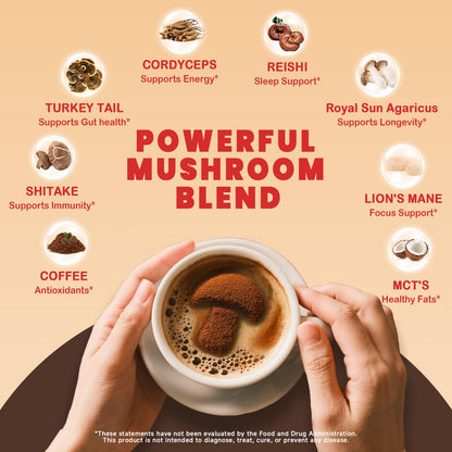 PUTRIZEN Mushroom Coffee with 6 Adaptogenic Mushrooms & MCT - 30 Servings