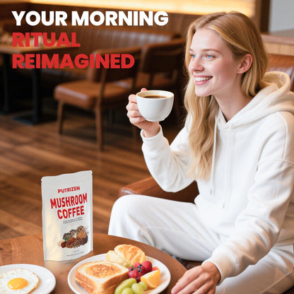 PUTRIZEN Mushroom Coffee with 6 Adaptogenic Mushrooms & MCT - 30 Servings