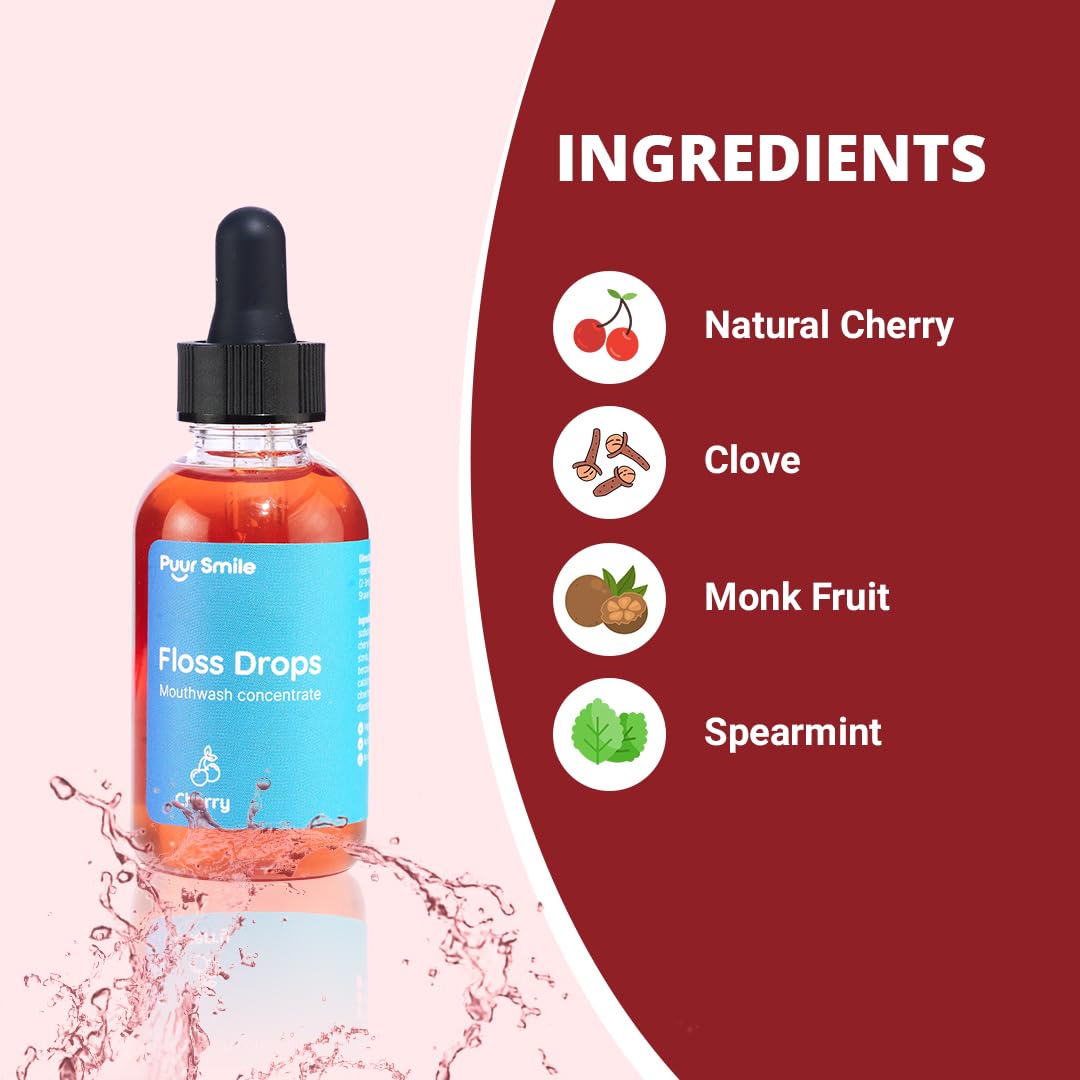 Puur Smile Cherry Floss Drop Serum – Concentrated Mouthwash for Water Flosser
