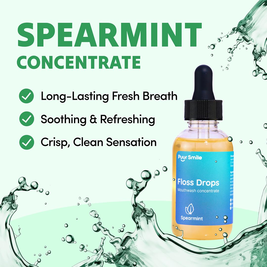 Puur Smile Floss Drop Serum – 2oz Concentrated Mouthwash for Water Flosser | Spearmint & Oral Health
