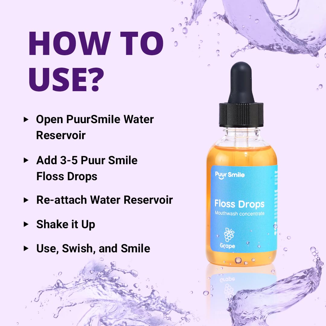 Puur Smile Floss Drop Serum – Grape Flavor Mouthwash for Water Flosser | 2oz