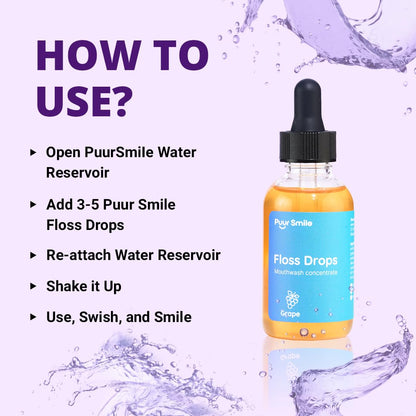 Puur Smile Floss Drop Serum – Grape Flavor Mouthwash for Water Flosser | 2oz