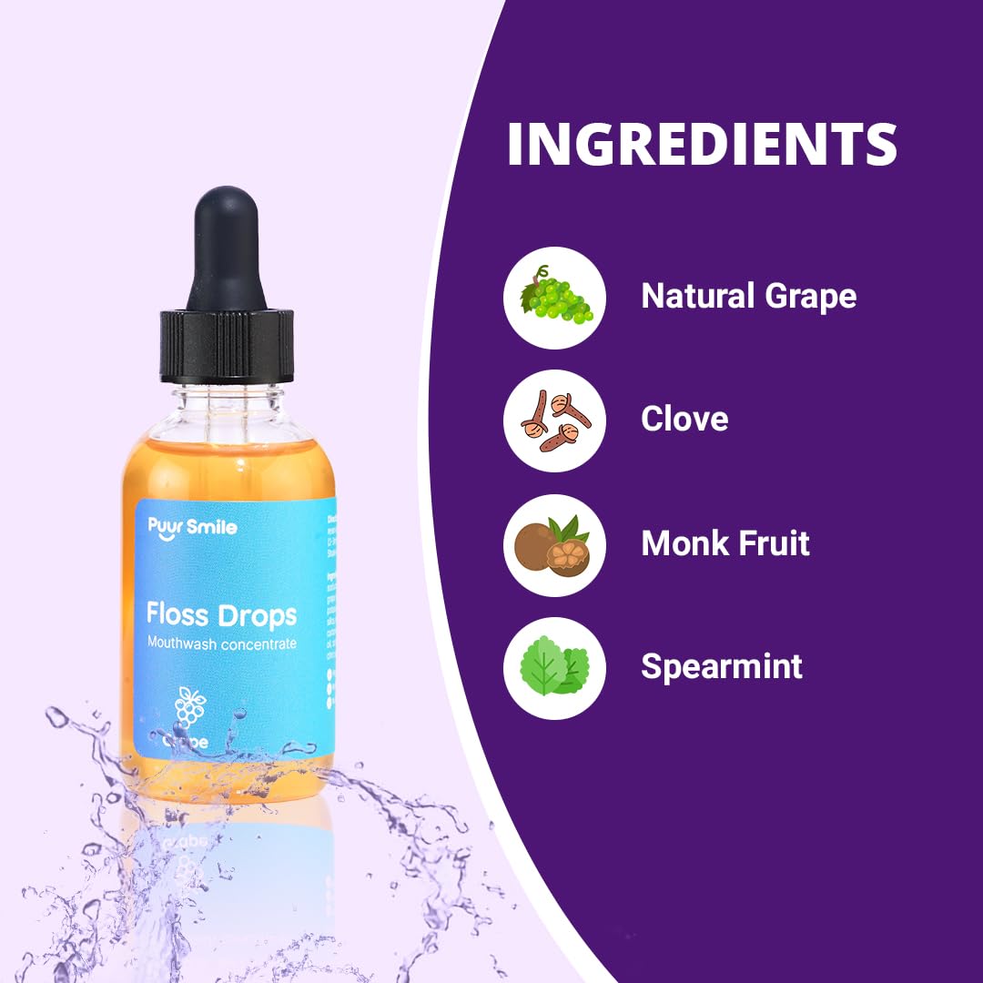 Puur Smile Floss Drop Serum – Grape Flavor Mouthwash for Water Flosser | 2oz