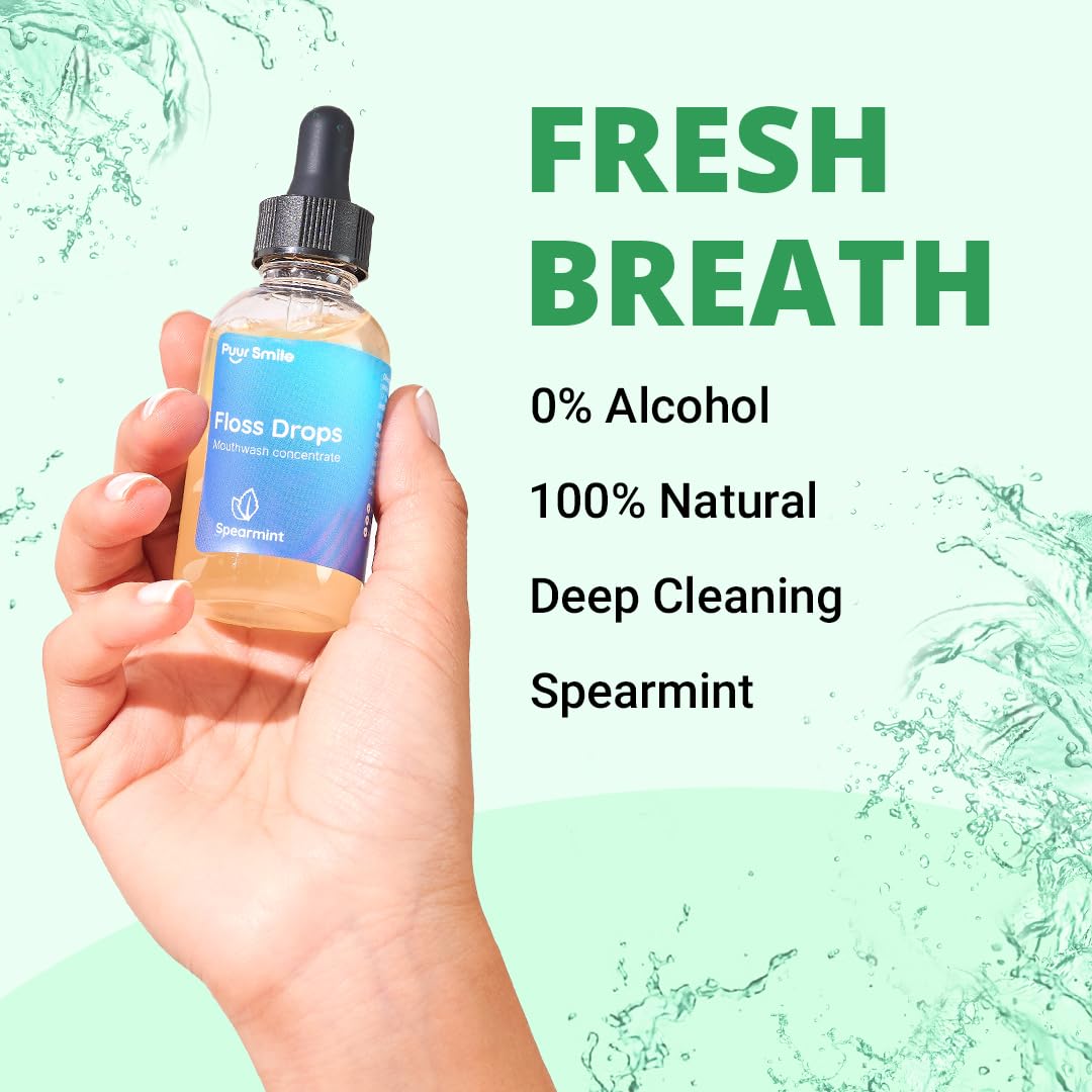Puur Smile Floss Drop Serum – 2oz Concentrated Mouthwash for Water Flosser | Spearmint & Oral Health