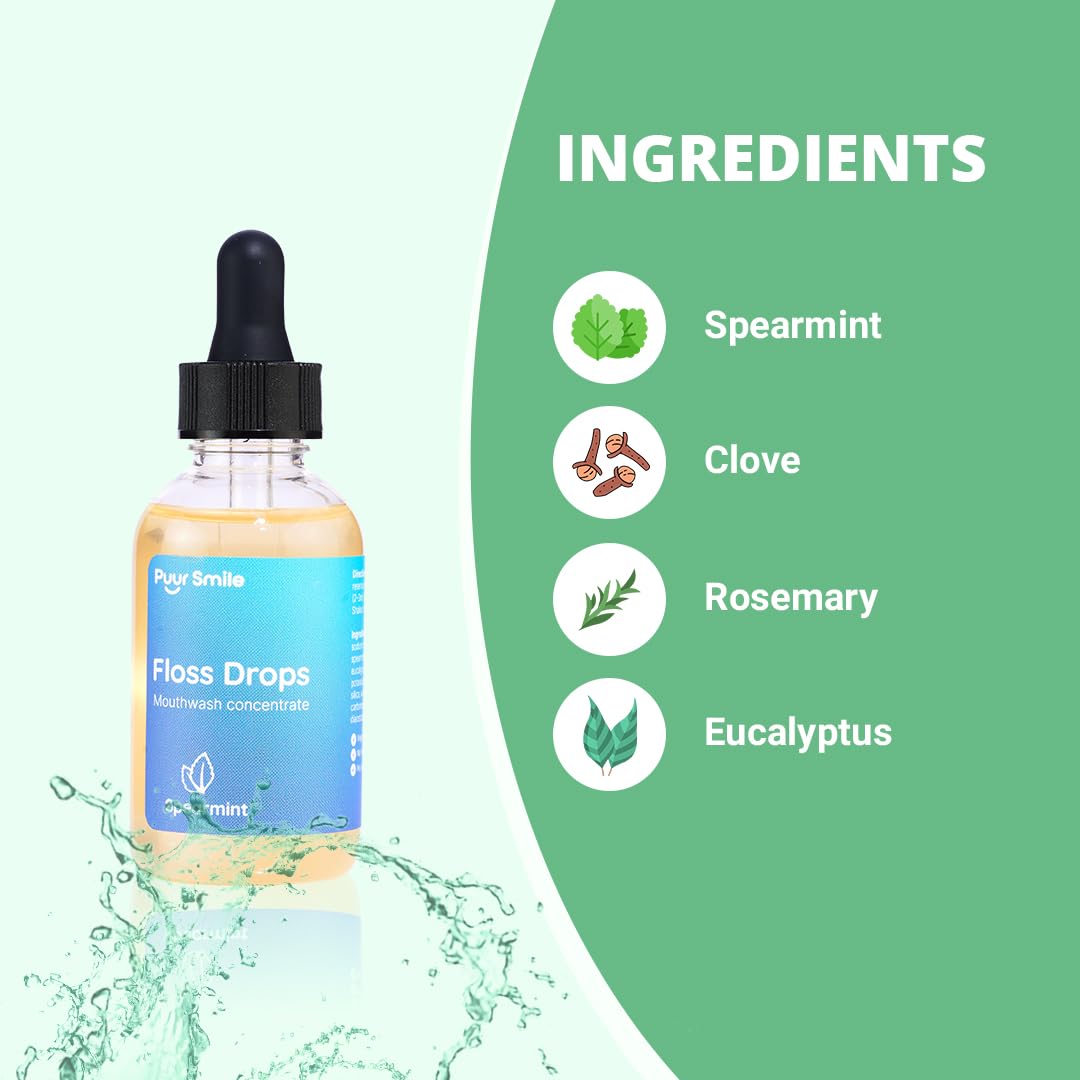 Puur Smile Floss Drop Serum – 2oz Concentrated Mouthwash for Water Flosser | Spearmint & Oral Health