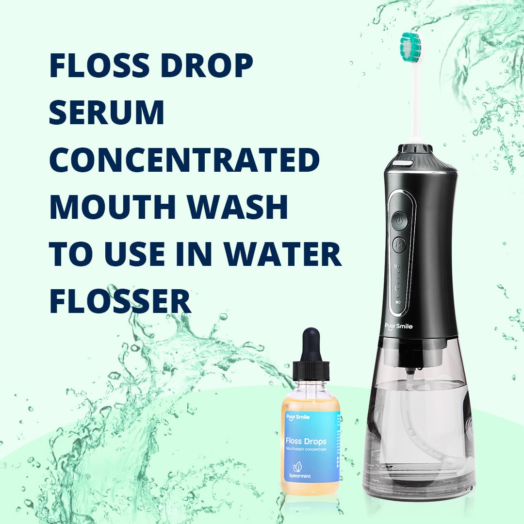 Puur Smile Floss Drop Serum – 2oz Concentrated Mouthwash for Water Flosser | Spearmint & Oral Health
