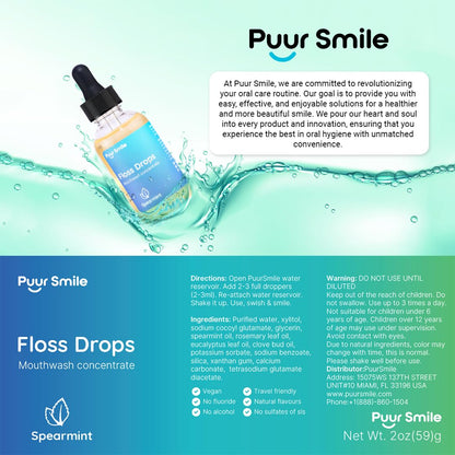 Puur Smile Floss Drop Serum – 2oz Concentrated Mouthwash for Water Flosser | Spearmint & Oral Health
