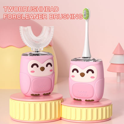 PVOGRT Kids Electric U-Shaped Toothbrush – 6 Modes, 4 U-Head, Pink