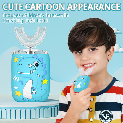 PVOGRT Kids Electric U-Shaped Toothbrush - 6 Cleaning Modes, 360° Sonic Cleaning, IPX7 Waterproof, Age 2-7, Blue