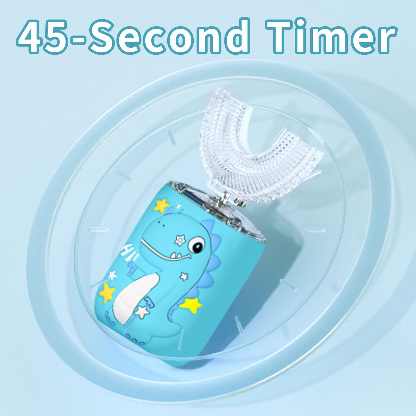 PVOGRT Kids Electric U-Shaped Toothbrush - 6 Cleaning Modes, 360° Sonic Cleaning, IPX7 Waterproof, Age 2-7, Blue