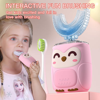PVOGRT Kids Electric U-Shaped Toothbrush – 6 Modes, 4 U-Head, Pink