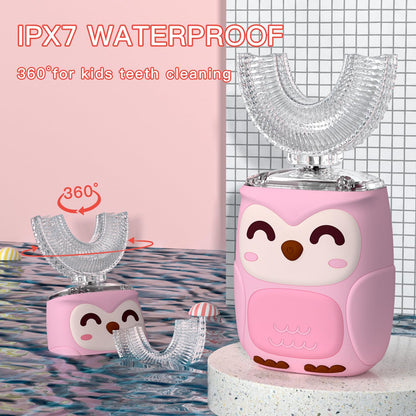 PVOGRT Kids Electric U-Shaped Toothbrush – 6 Modes, 4 U-Head, Pink