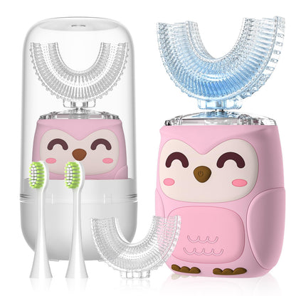 PVOGRT Kids Electric U-Shaped Toothbrush – 6 Modes, 4 U-Head, Pink