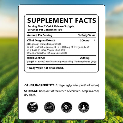 PWERD 300 Softgels: Wild Oregano Oil with Black Seed Oil – Organic