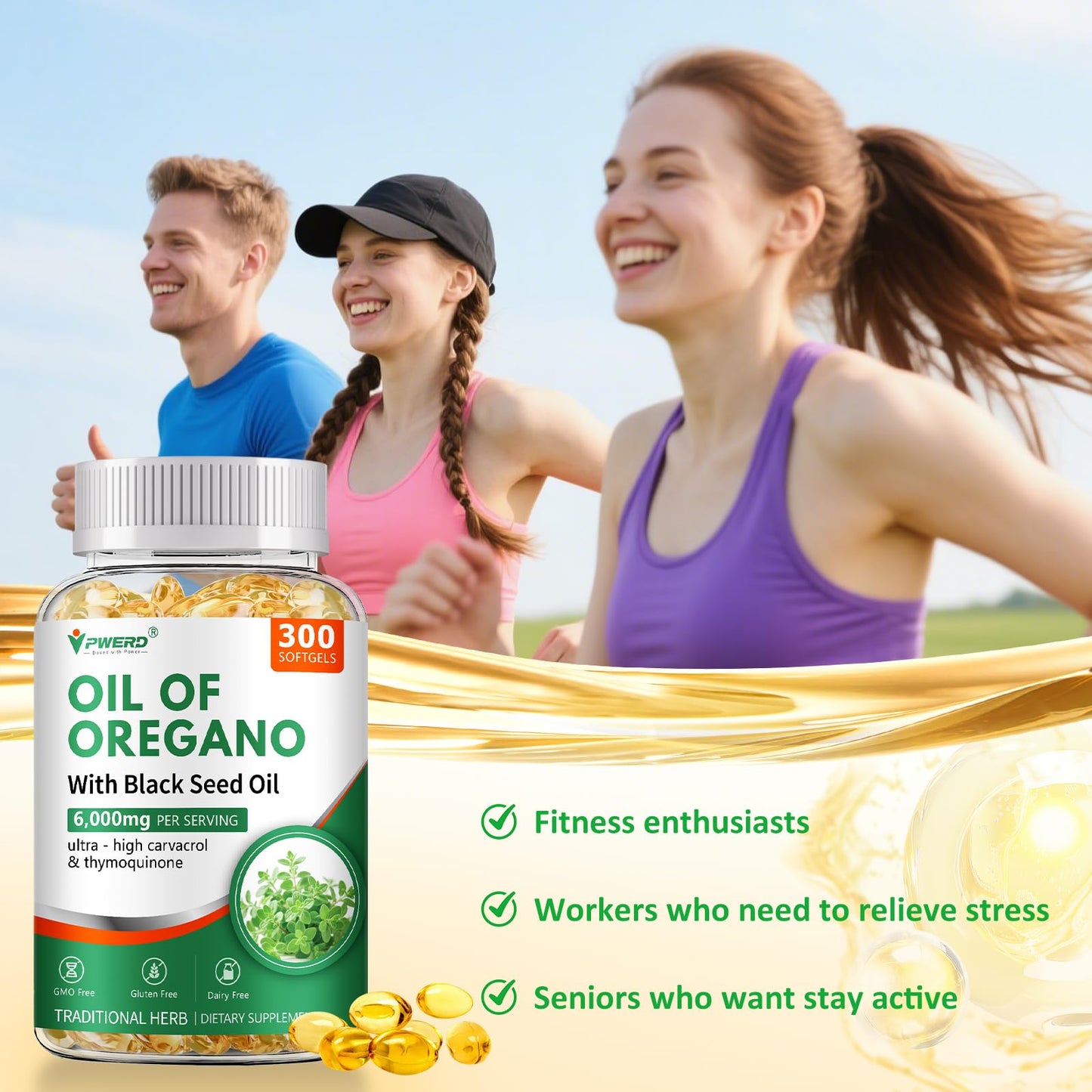 PWERD 300 Softgels: Wild Oregano Oil with Black Seed Oil – Organic