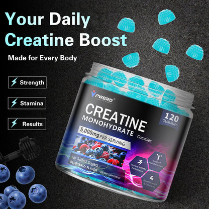PWERD 120-Count Creatine Monohydrate Gummies 5g – Blueberry, Vegan & Sugar-Free