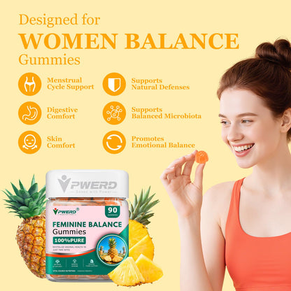 PWERD 90-Count Feminine Balance Pineapple Gummies for Women | PH-Balanced Probiotics