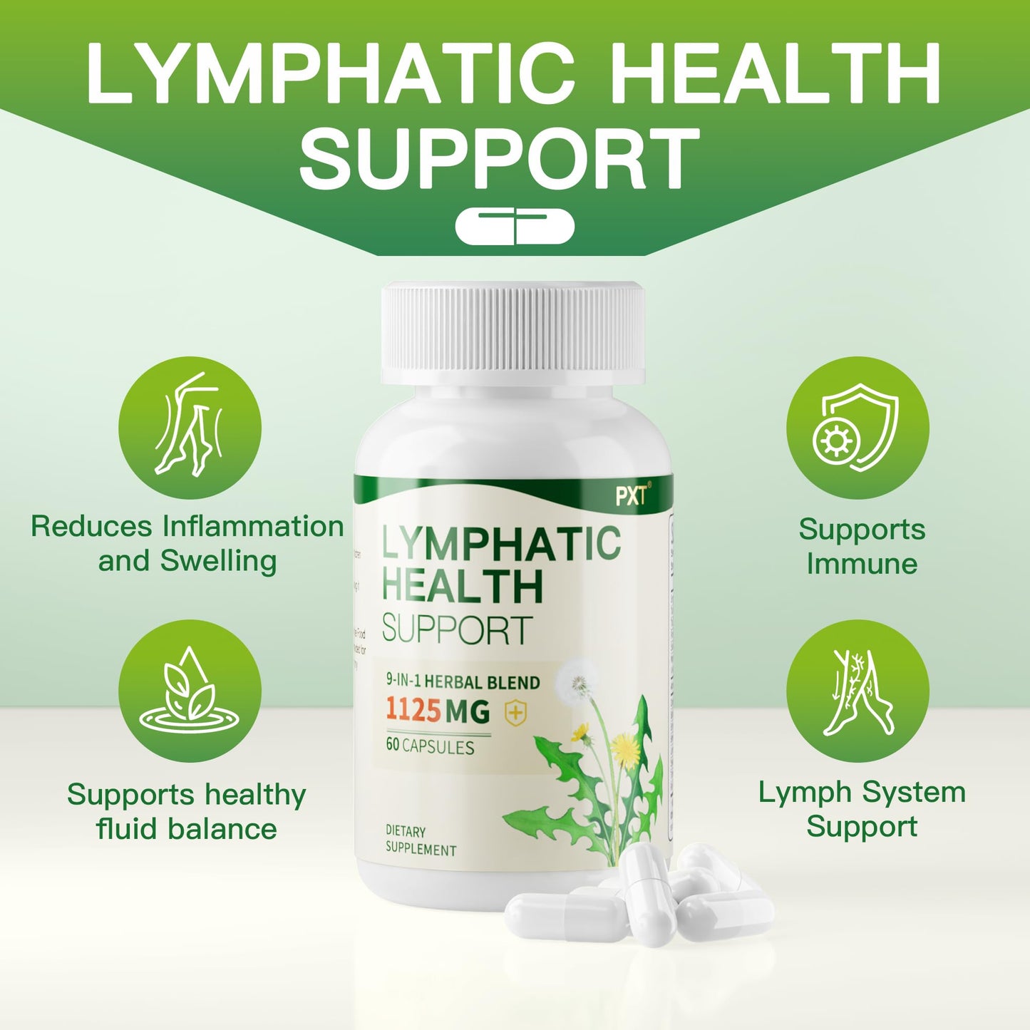 PXT Liposomal Lymphatic Drainage Immune Support Supplement, Cleanse Detox Liver Health Fluid Balance Herbal Blend with Echinacea Dandelion Burdock for Adults & Lymph Edema Sugar-Free 60 Capsules