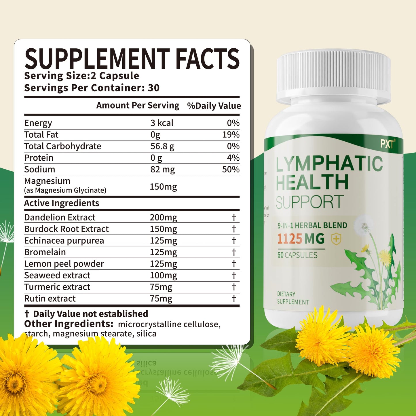 PXT Liposomal Lymphatic Drainage Immune Support Supplement, Cleanse Detox Liver Health Fluid Balance Herbal Blend with Echinacea Dandelion Burdock for Adults & Lymph Edema Sugar-Free 60 Capsules