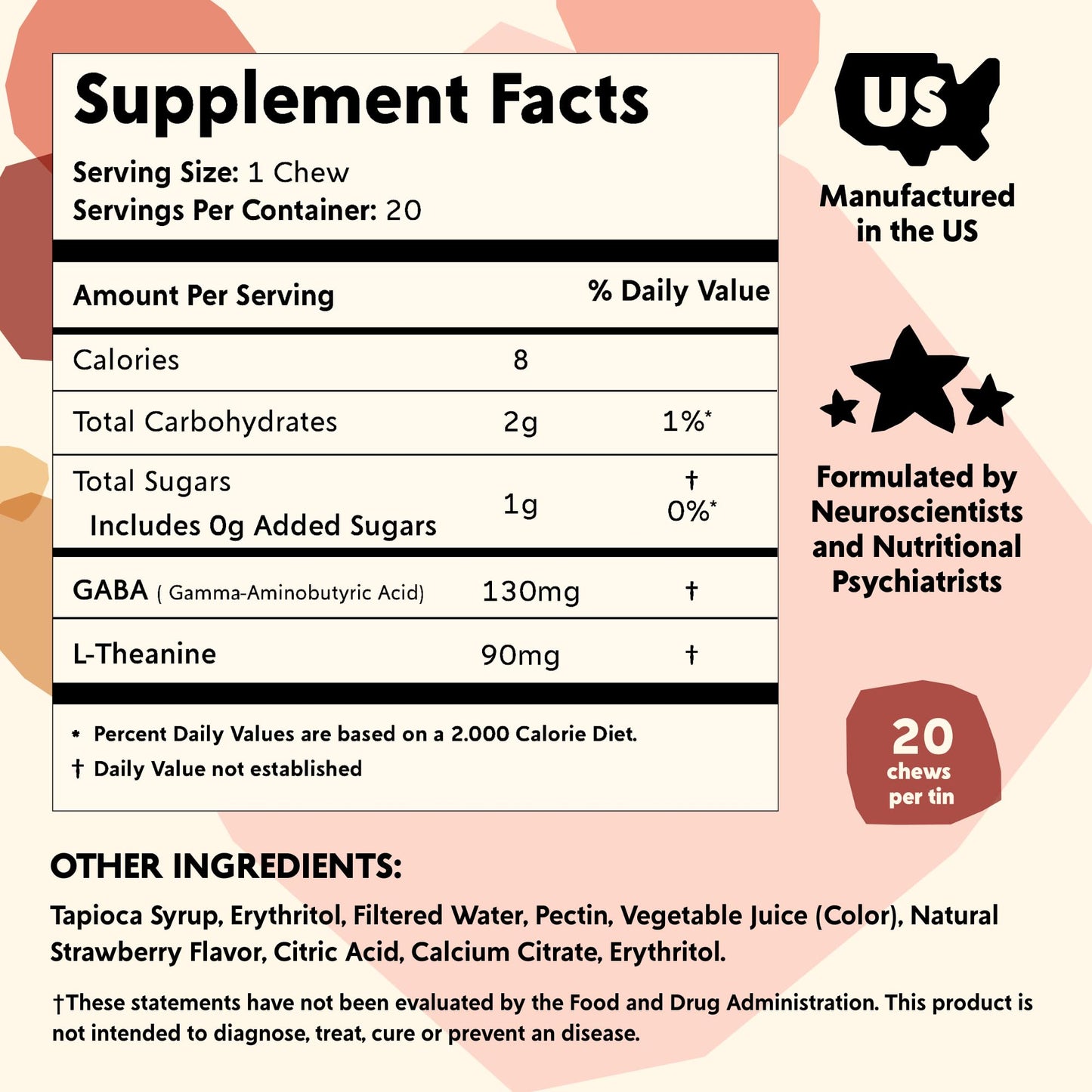PYM Berry Mood Chews Support for Stress, Worry & Overwhelm, 20 Count | 130mg GABA, 90mg L-Theanine | Vegan, Non-GMO, Gluten-Free, No Added Sugar | All-Natural Mood Balance Supplement Made in USA