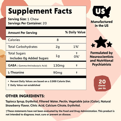 PYM Berry Mood Chews Support for Stress, Worry & Overwhelm, 20 Count | 130mg GABA, 90mg L-Theanine | Vegan, Non-GMO, Gluten-Free, No Added Sugar | All-Natural Mood Balance Supplement Made in USA