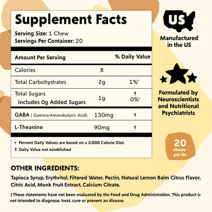 PYM Citrus Mood Chews: Stress Support with 130mg GABA & 90mg L-Theanine | Vegan, Non-GMO, Gluten-Free | 20 Count