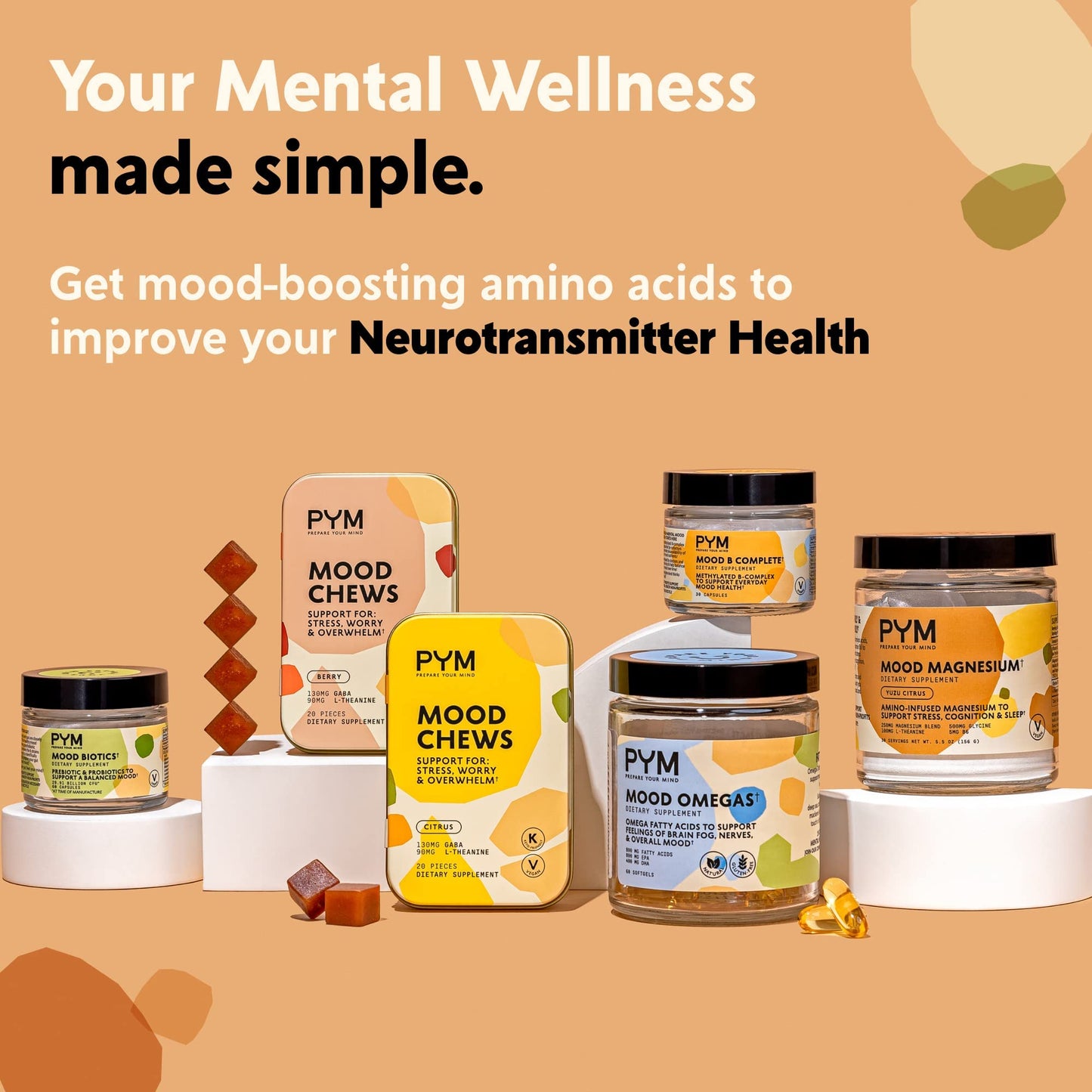 PYM Citrus Mood Chews: Stress Support with 130mg GABA & 90mg L-Theanine | Vegan, Non-GMO, Gluten-Free | 20 Count