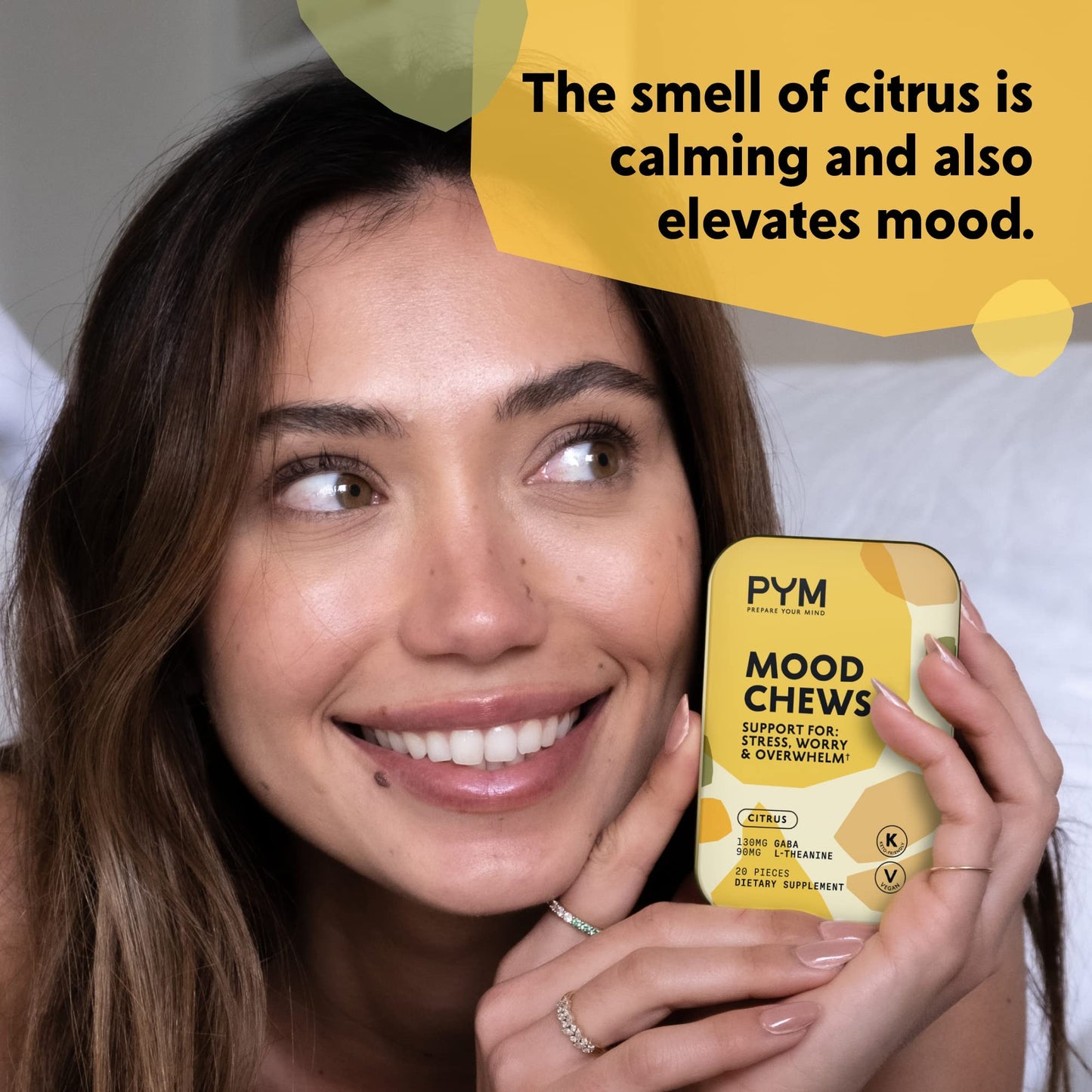 PYM Citrus Mood Chews: Stress Support with 130mg GABA & 90mg L-Theanine | Vegan, Non-GMO, Gluten-Free | 20 Count
