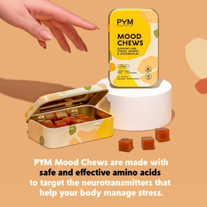 PYM Citrus Mood Chews: Stress Support with 130mg GABA & 90mg L-Theanine | Vegan, Non-GMO, Gluten-Free | 20 Count