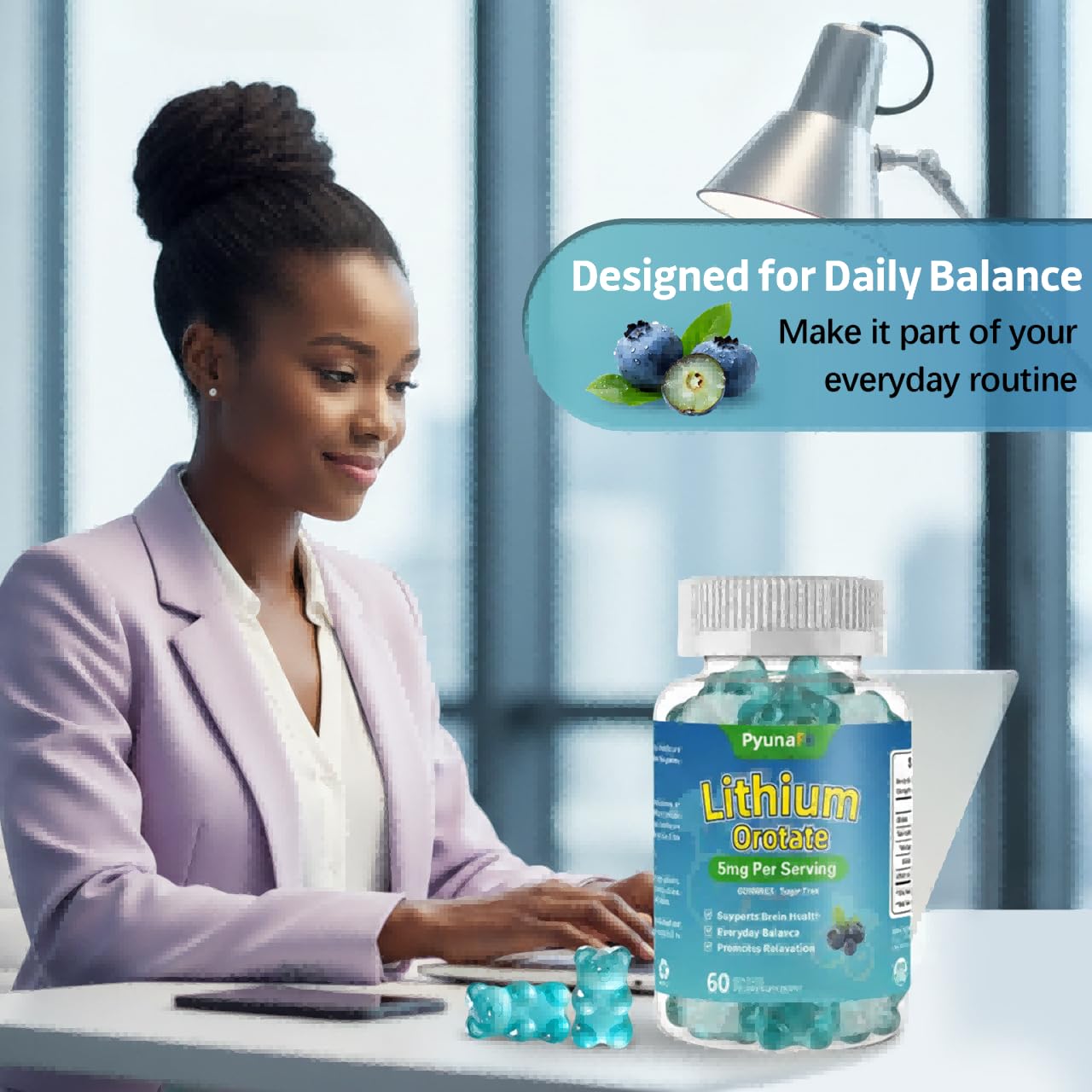 PYUNAFIT Lithium Orotate 5mg Gummies – Sugar Free, Brain Health & Cognitive Support | 60 Count