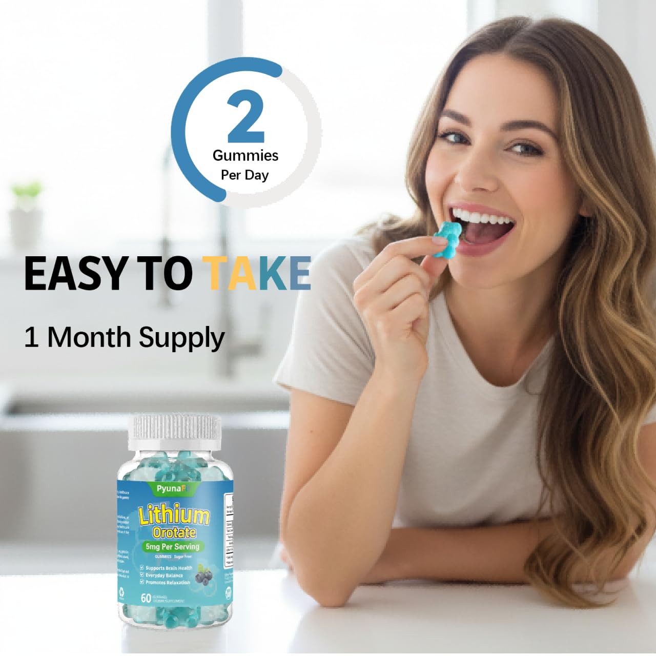 PYUNAFIT Lithium Orotate 5mg Gummies – Sugar Free, Brain Health & Cognitive Support | 60 Count