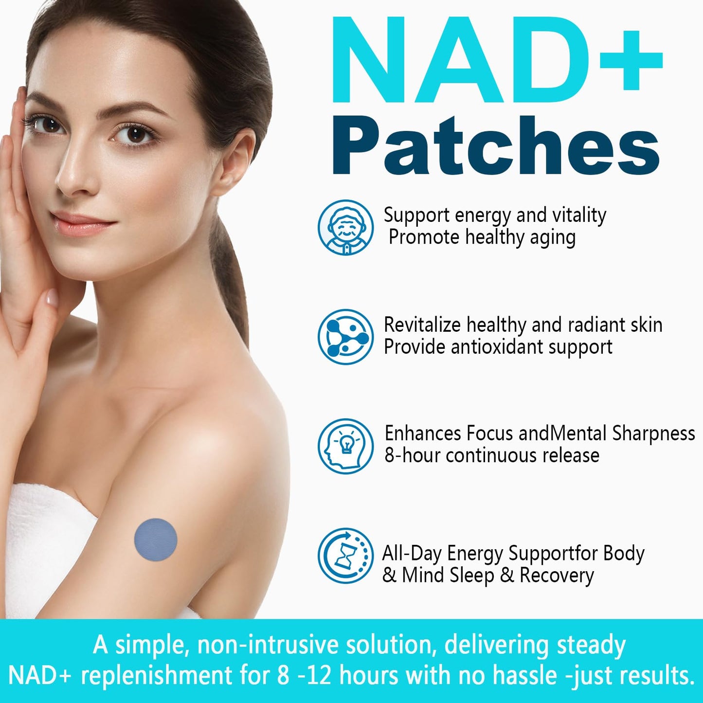 PYUNZGO NAD+ Boost Patches | Daily Vitality & Healthy Aging |Supports Cellular Energy & Metabolism |Easy 8-Hour Release Time(60)