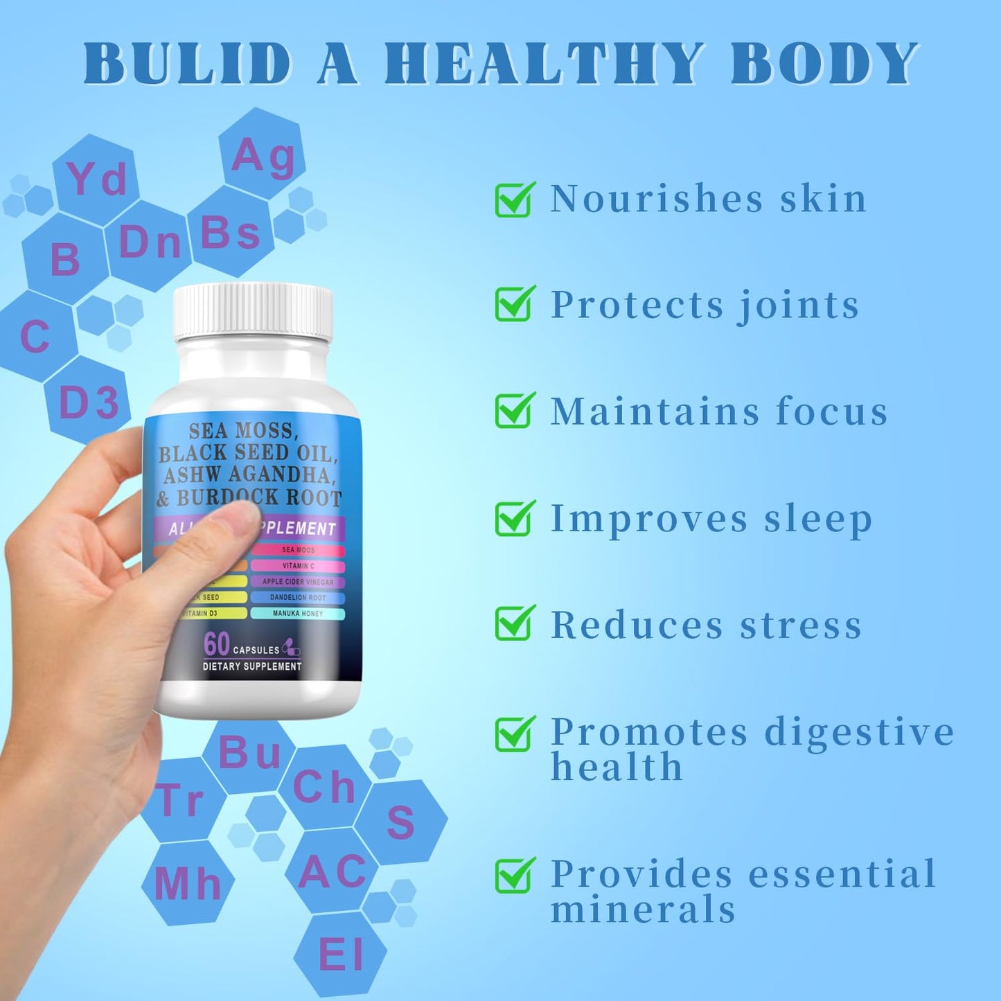 Pyzor Sea Moss 60 Capsules - Black Seed Oil, Ashwagandha & Turmeric