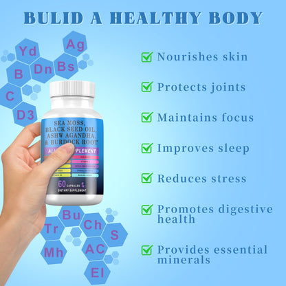 Pyzor Sea Moss 60 Capsules - Black Seed Oil, Ashwagandha & Turmeric
