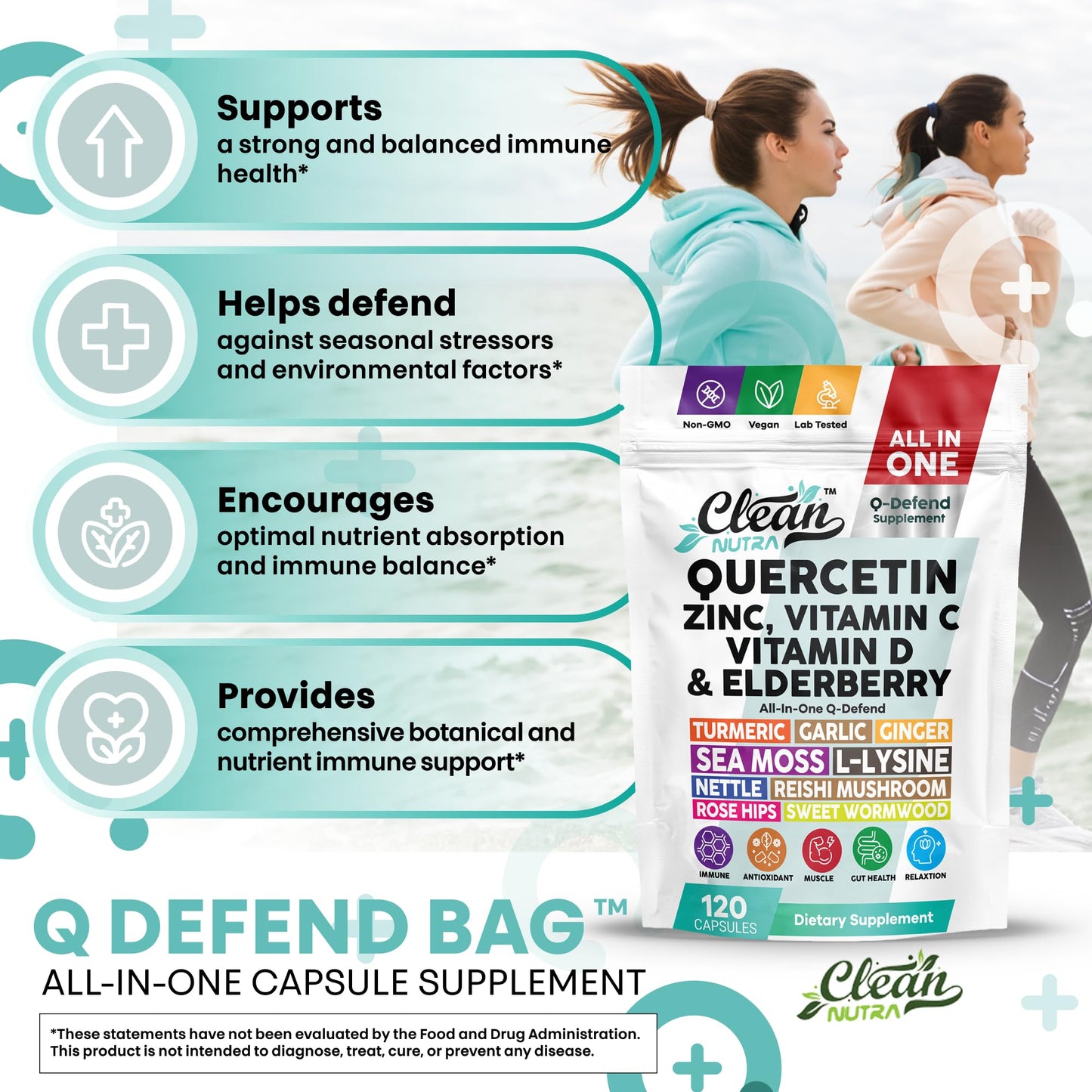 Q Defend Immune Support Supplement with Quercetin, Zinc, Vitamin C & D3 | Clean Nutra