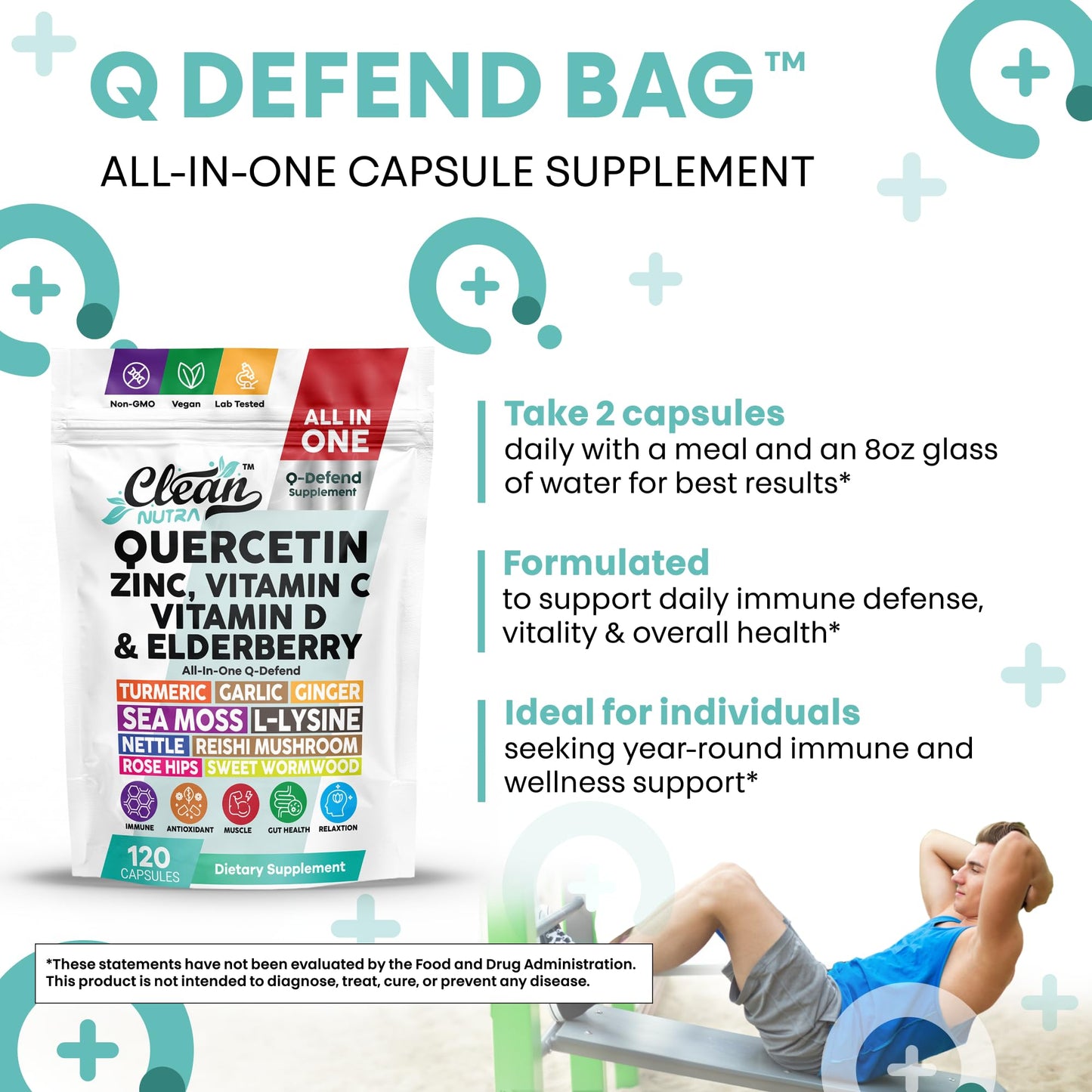 Q Defend Immune Support Supplement with Quercetin, Zinc, Vitamin C & D3 | Clean Nutra