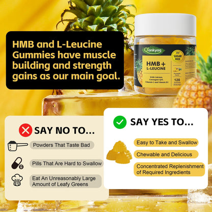 Q'ankyaq 3000mg HMB Gummies – Muscle Growth & Recovery, Vitamin D3, Sugar Free, 120 Counts