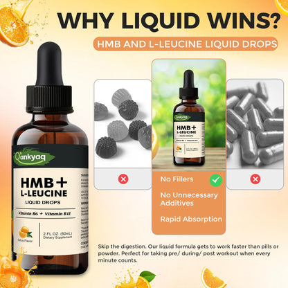 Q'ankyaq Leucine HMB Liquid Drops – Sugar Free, Vegan, 2 Fl Oz | L-Leucine HMB for Muscle Support & Recovery