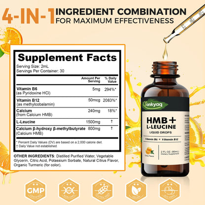 Q'ankyaq Leucine HMB Liquid Drops – Sugar Free, Vegan, 2 Fl Oz | L-Leucine HMB for Muscle Support & Recovery