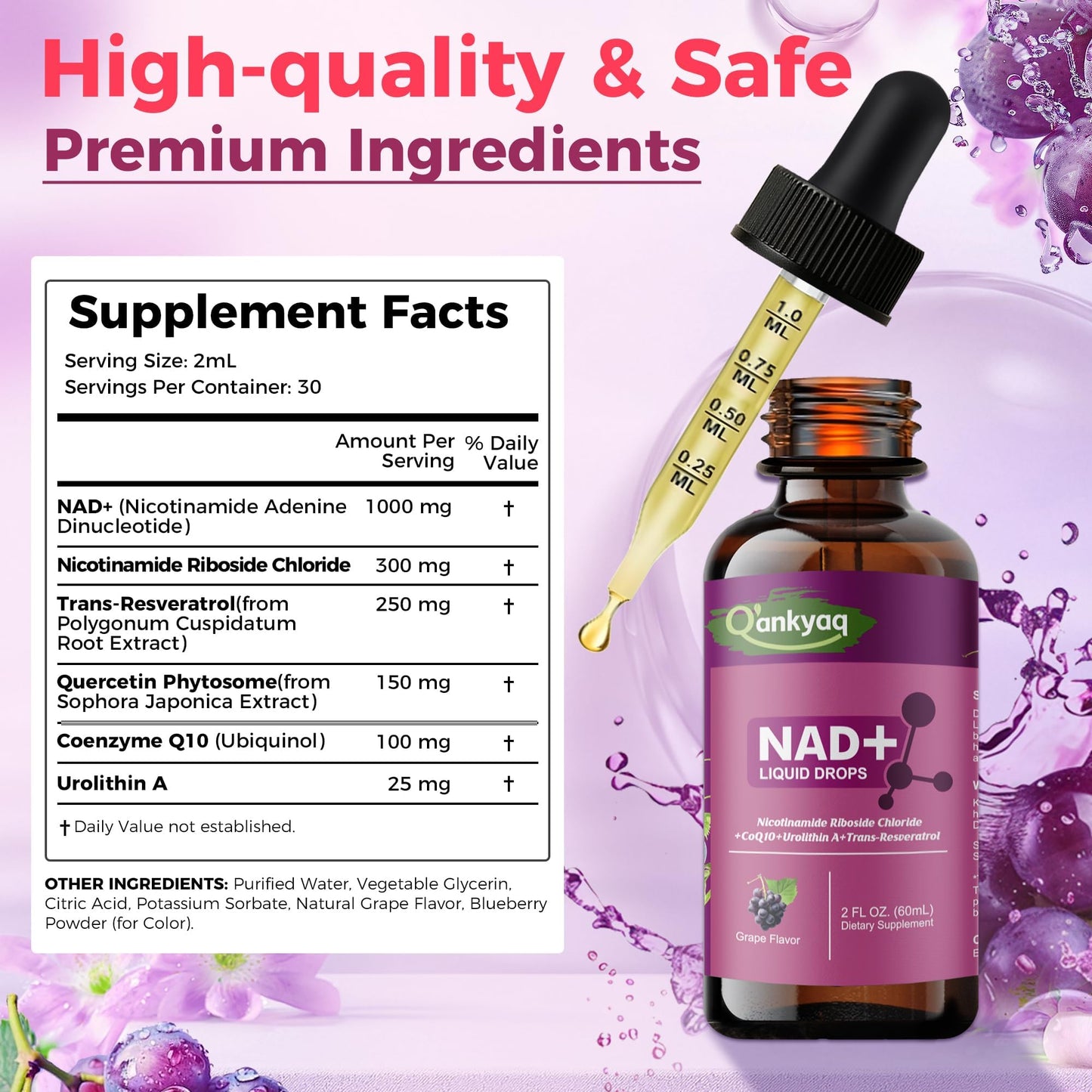 Q'ankyaq NAD+ Plus Liquid for Women – NAD 1000mg Drops with NR & Trans-Resveratrol