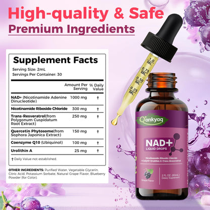 Q'ankyaq NAD+ Plus Liquid for Women – NAD 1000mg Drops with NR & Trans-Resveratrol