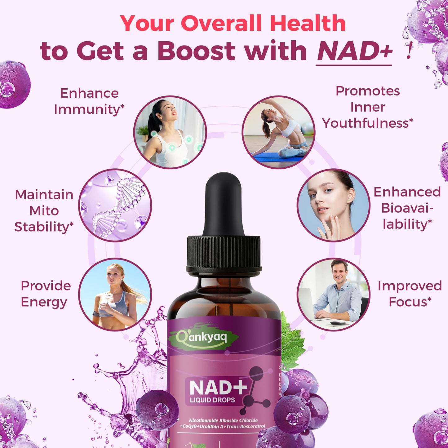 Q'ankyaq NAD+ Plus Liquid for Women – NAD 1000mg Drops with NR & Trans-Resveratrol
