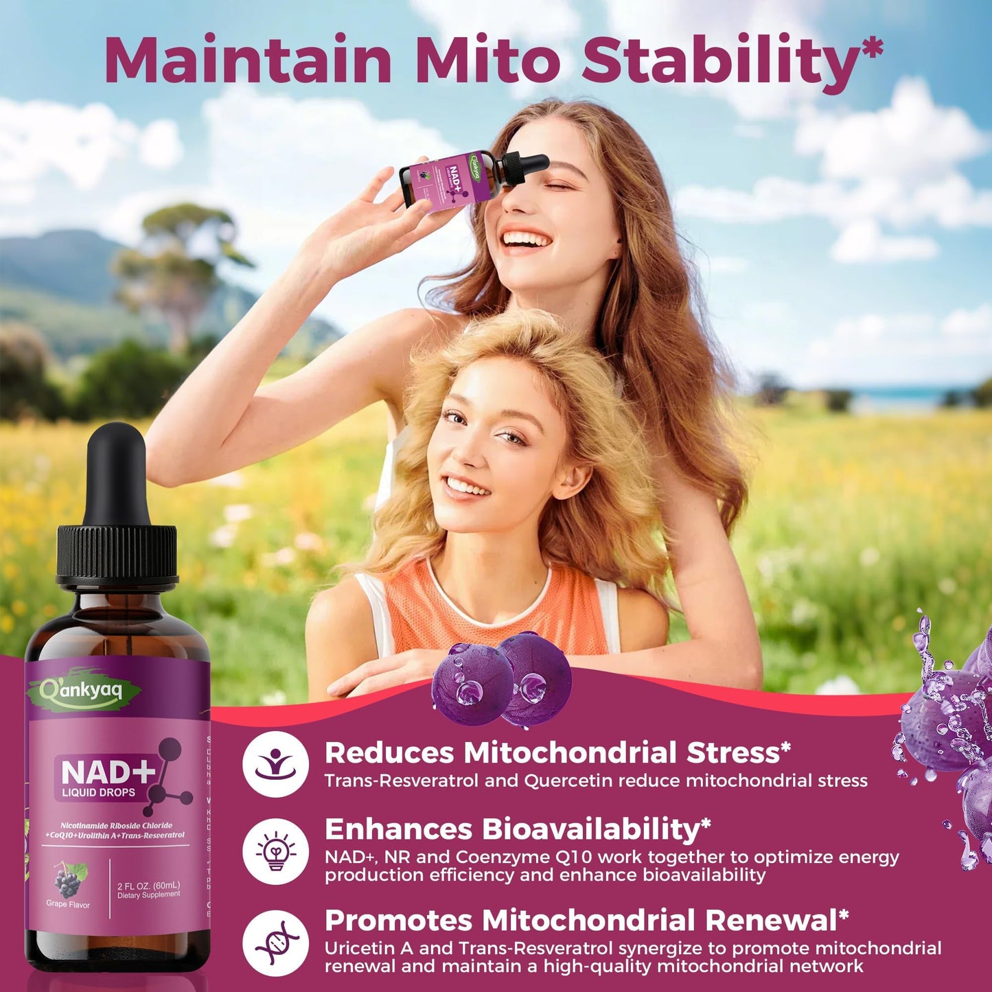 Q'ankyaq NAD+ Plus Liquid for Women – NAD 1000mg Drops with NR & Trans-Resveratrol