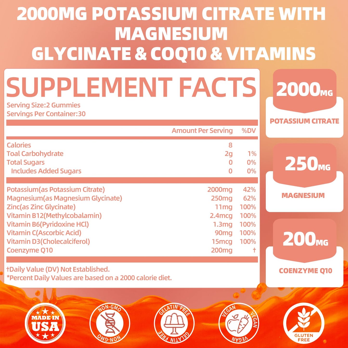 QANLOI Potassium Citrate 2000mg Gummies for Adults – Raspberry Flavor (60 Count)