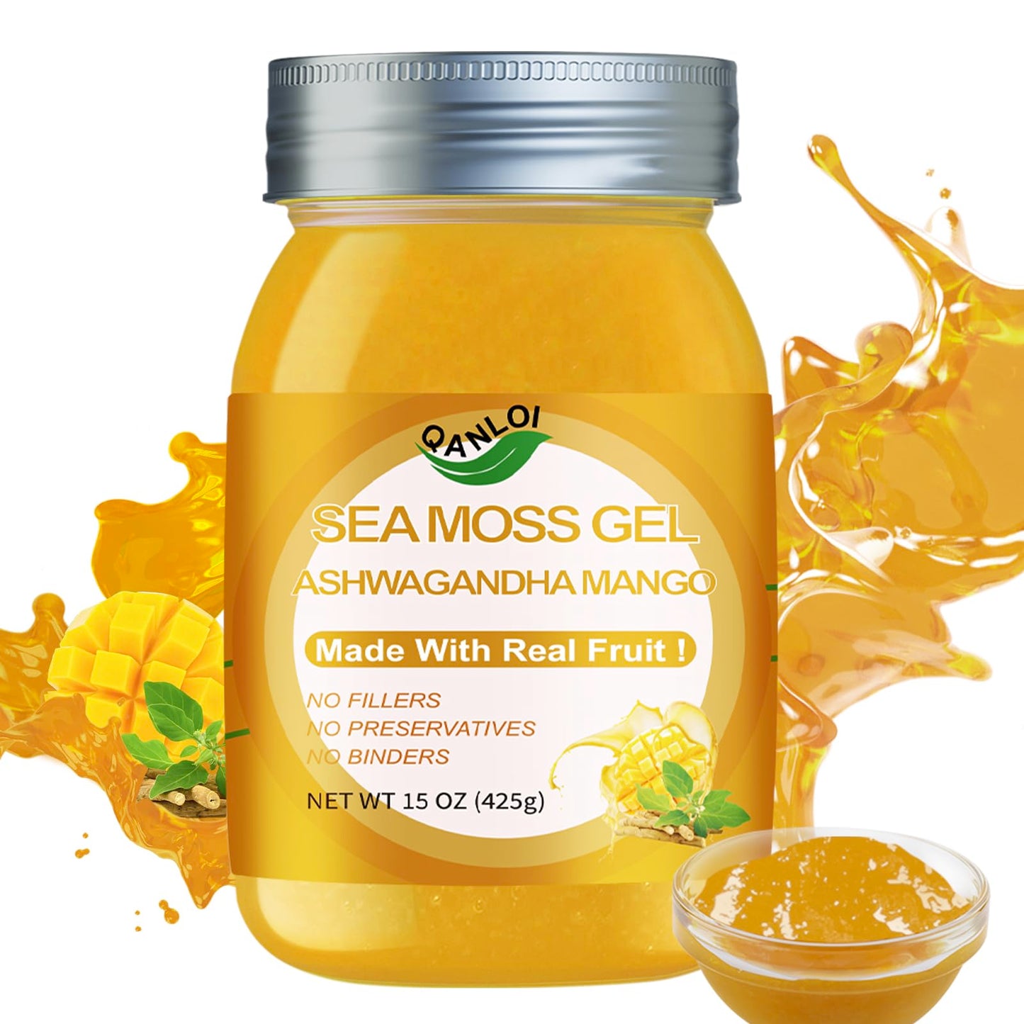 QANLOI Seamoss Gel with Irish Sea Moss - Immune Support, Ashwagandha Mango, 15oz